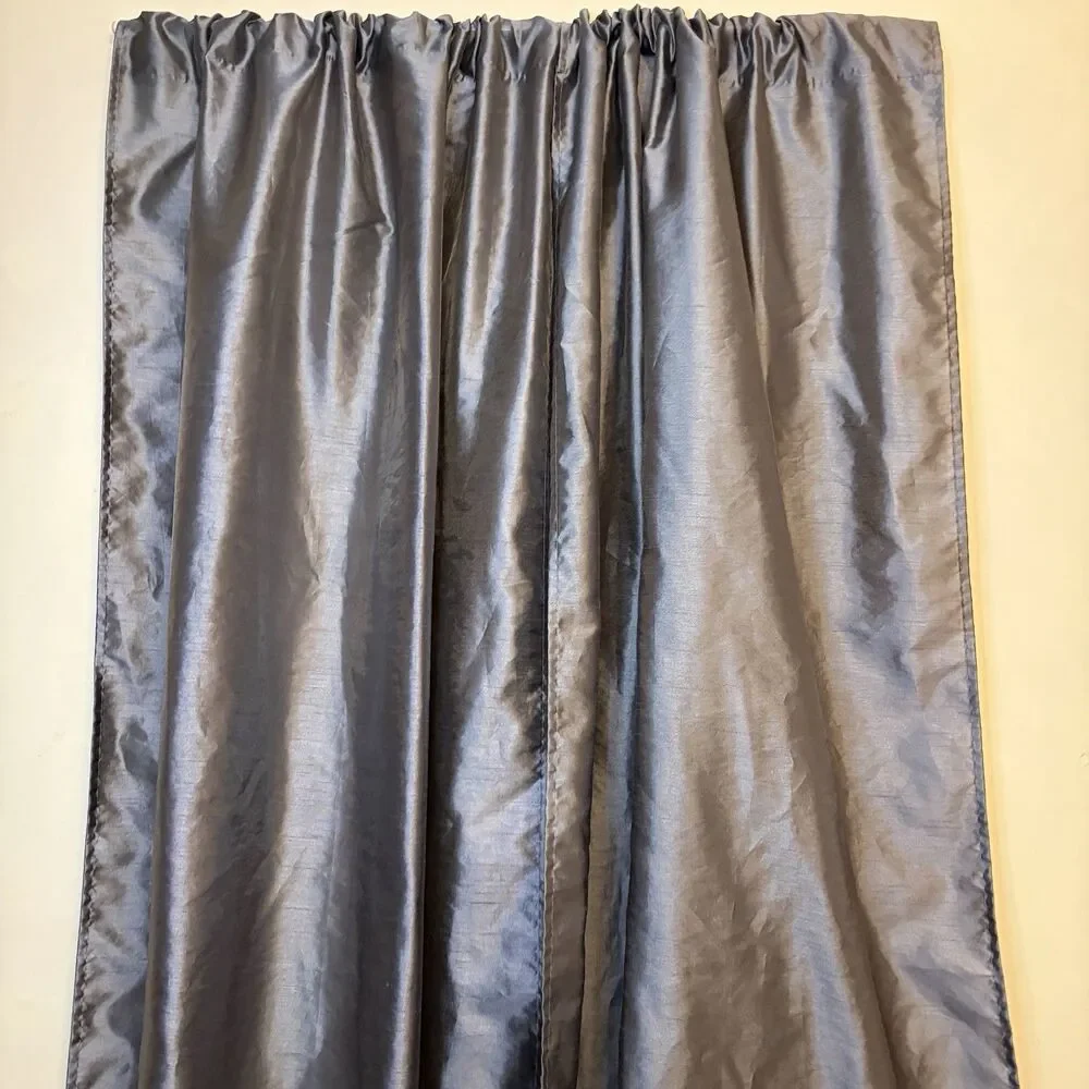 Metallic Gray Floor Length 36”x 84” Plain Rod Pocket Panel Curtains Set Of 2